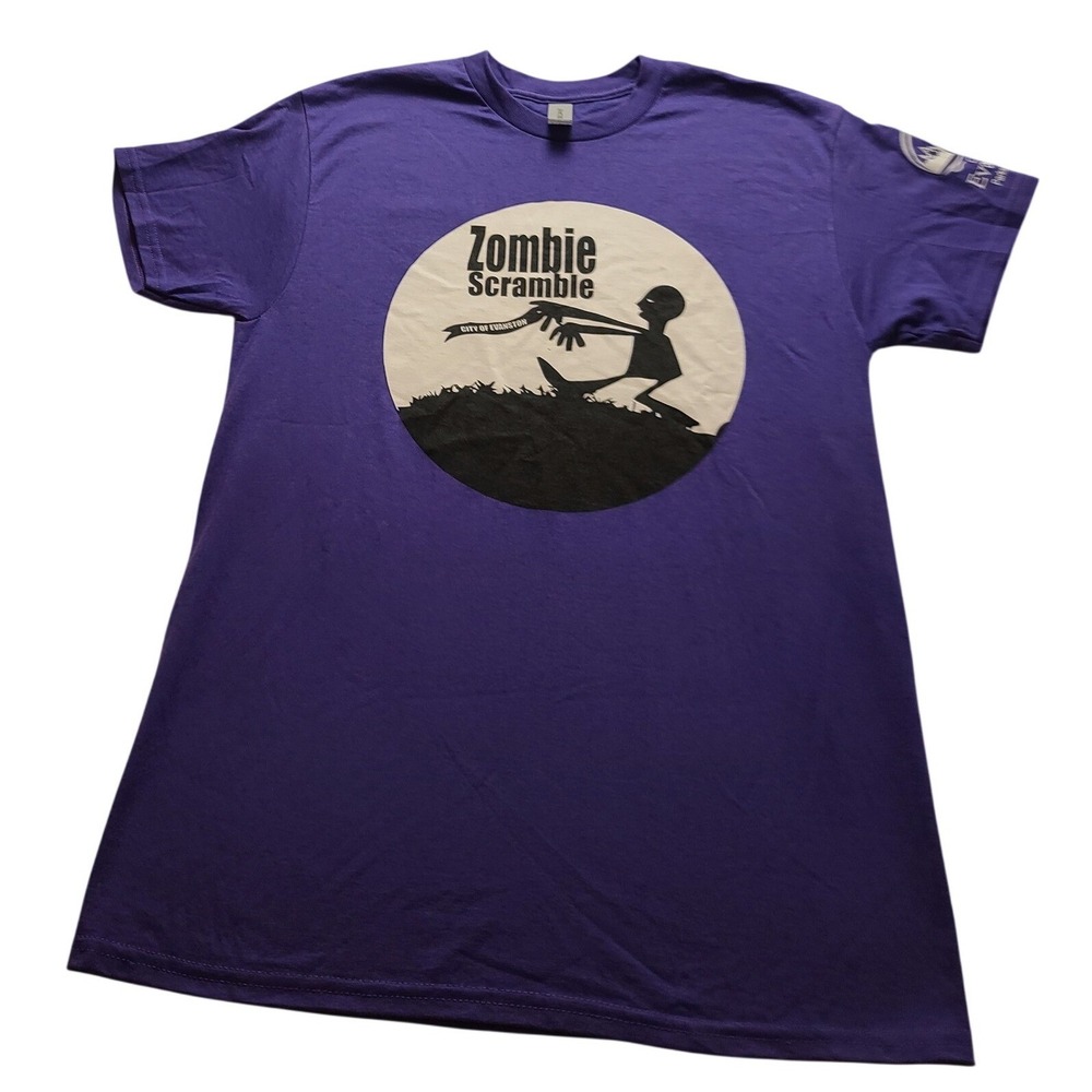 Gildan Zombie Scramble City of Evanston Purple Graphic T-Shirt Men's Medium NWOT